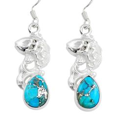 5.75cts blue copper turquoise 925 sterling silver fish earrings jewelry u86464