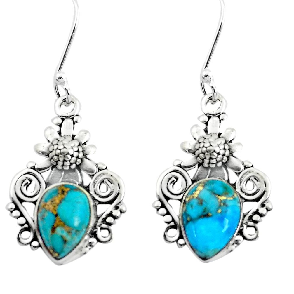 6.88cts blue copper turquoise 925 sterling silver flower earrings jewelry p50715