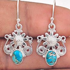 4.02cts blue copper turquoise 925 sterling silver flower earrings jewelry t87348