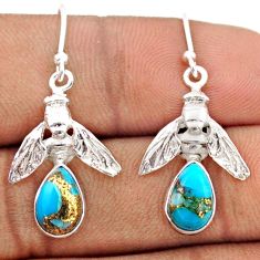 4.64cts blue copper turquoise 925 sterling silver honey bee earrings t82809