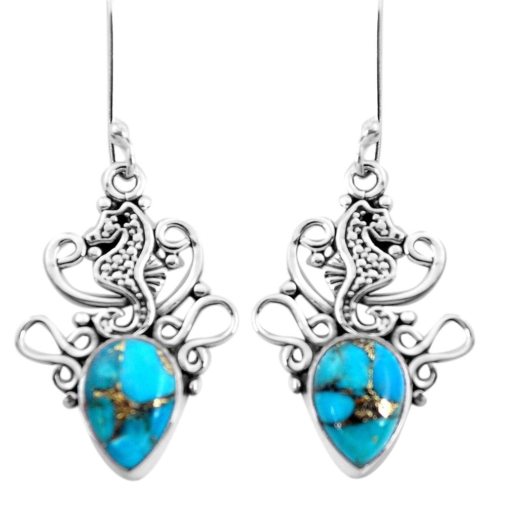 per turquoise 925 sterling silver seahorse earrings p41496