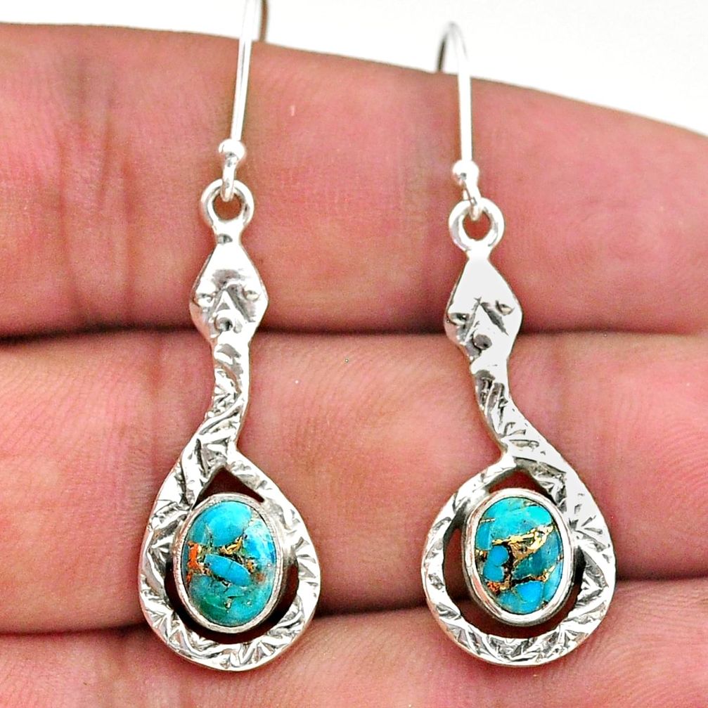 4.23cts blue copper turquoise 925 sterling silver snake earrings jewelry t32967