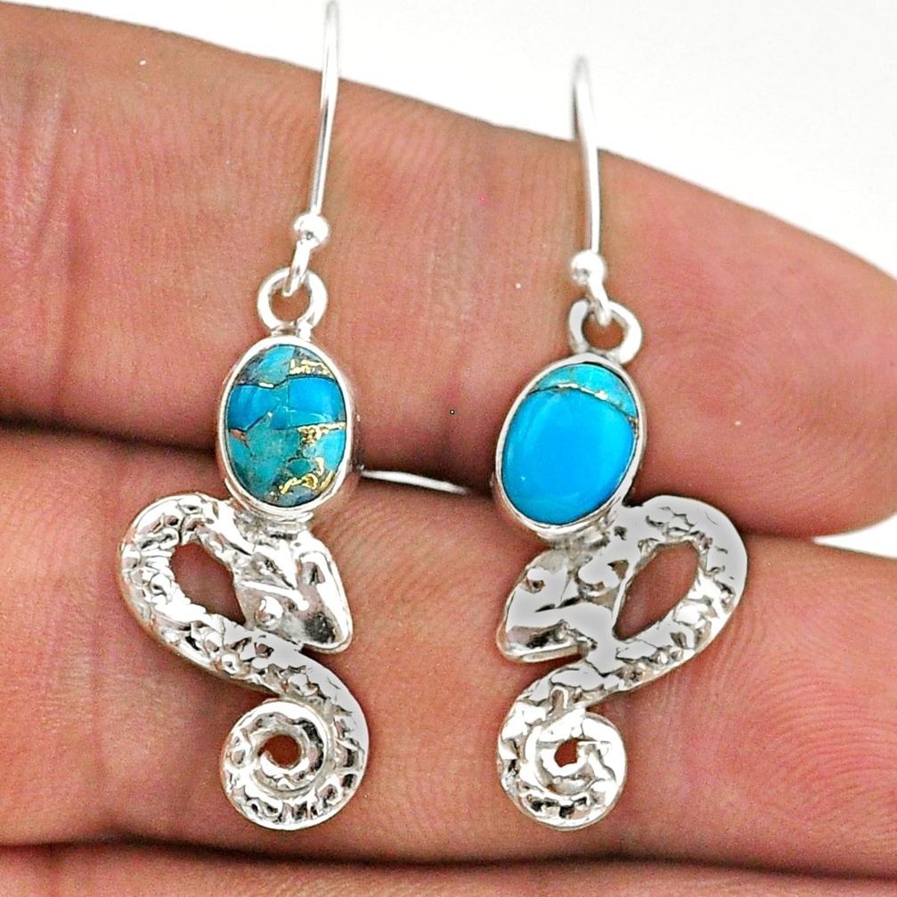3.91cts blue copper turquoise 925 sterling silver snake earrings jewelry t40217