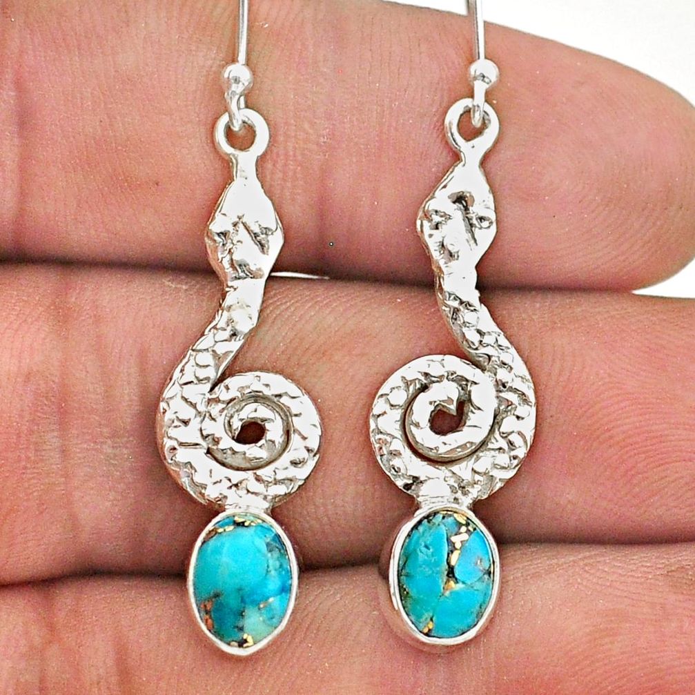 4.28cts blue copper turquoise 925 sterling silver snake earrings jewelry t40222