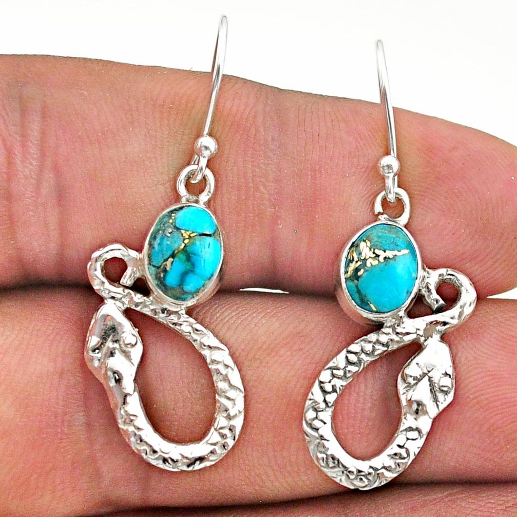 4.28cts blue copper turquoise 925 sterling silver snake earrings jewelry t40249