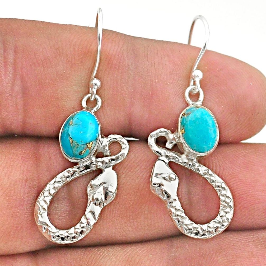 4.47cts blue copper turquoise 925 sterling silver snake earrings jewelry t40252