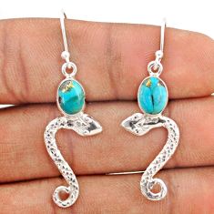 3.93cts blue copper turquoise 925 sterling silver snake earrings jewelry t80915