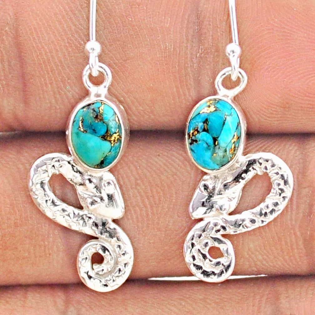 3.98cts blue copper turquoise 925 sterling silver snake earrings jewelry t80937