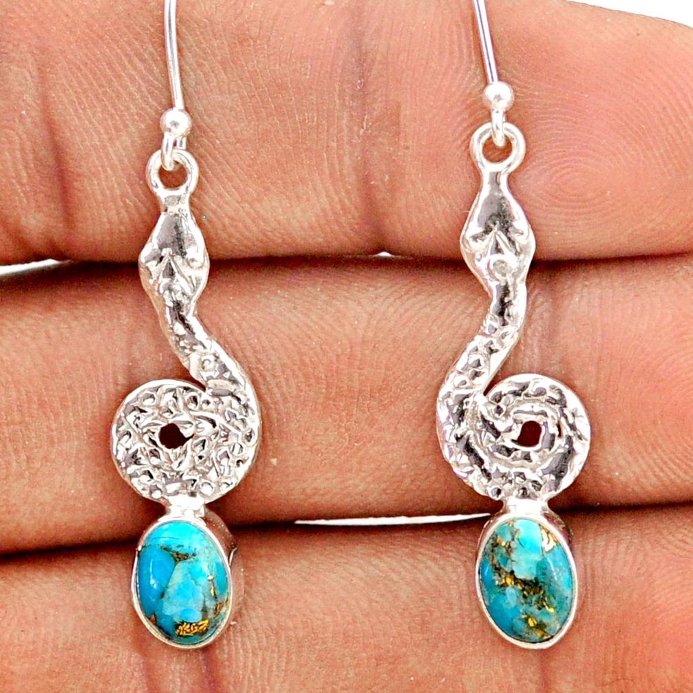 4.07cts blue copper turquoise 925 sterling silver snake earrings jewelry t80987