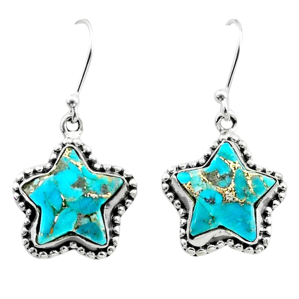9.97cts blue copper turquoise 925 sterling silver star earrings t50626