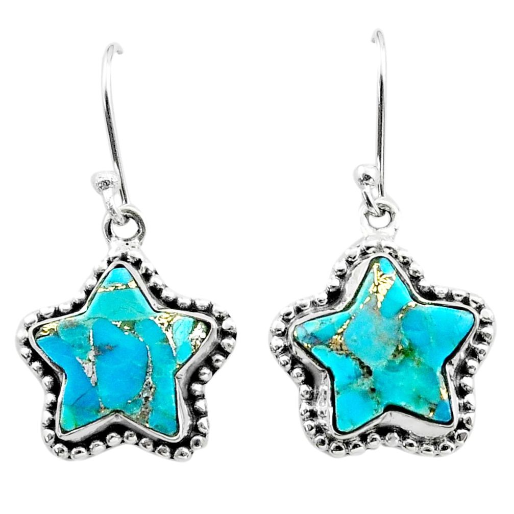 9.54cts blue copper turquoise 925 sterling silver star handmade earrings t50632