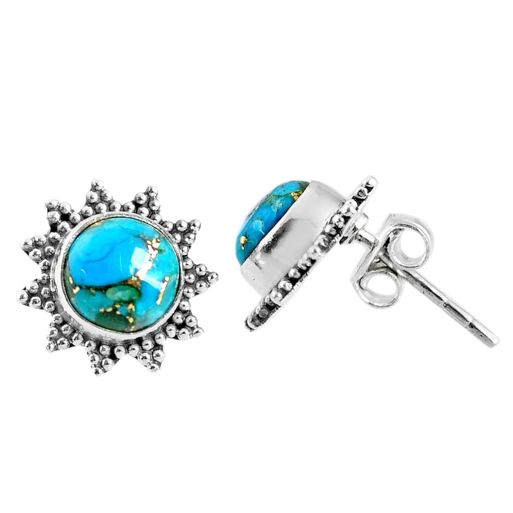 3.93cts blue copper turquoise 925 sterling silver stud earrings jewelry r67009