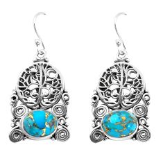 8.27cts blue copper turquoise 925 sterling silver tree of life earrings p58416