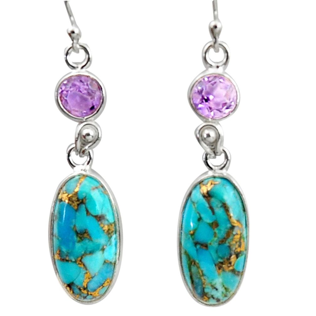 13.60cts blue copper turquoise amethyst 925 silver dangle earrings r41126
