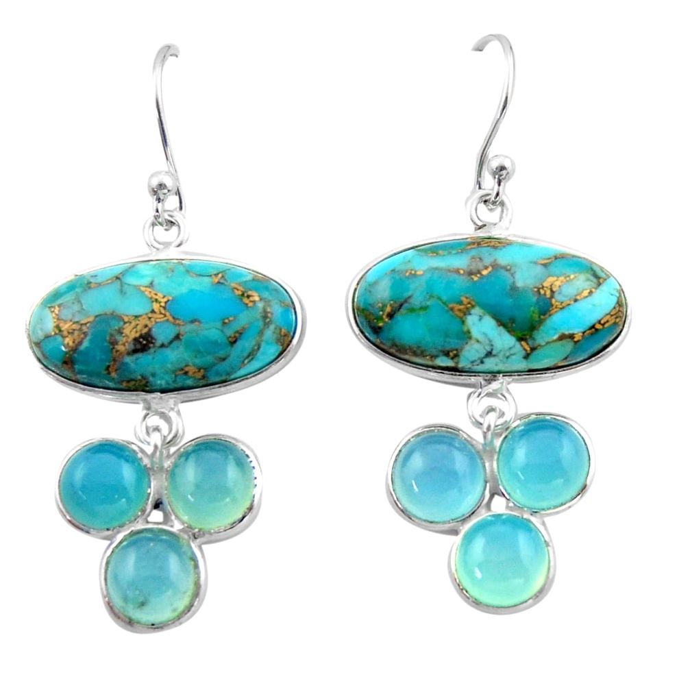 19.09cts blue copper turquoise chalcedony 925 silver dangle earrings r40409