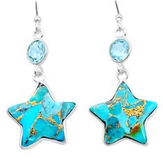 11.31cts blue copper turquoise topaz 925 silver star fish earrings u49304