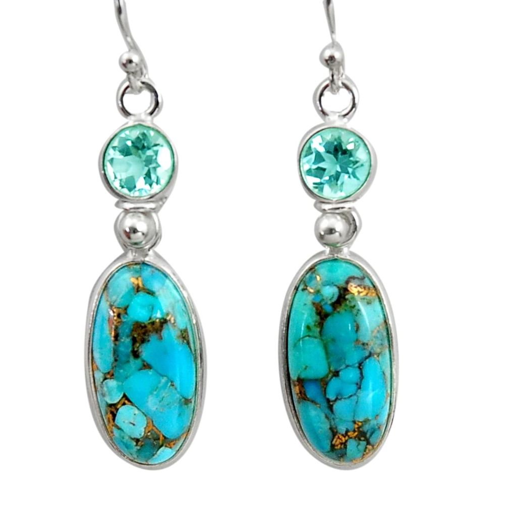 14.67cts blue copper turquoise topaz 925 sterling silver dangle earrings r41122