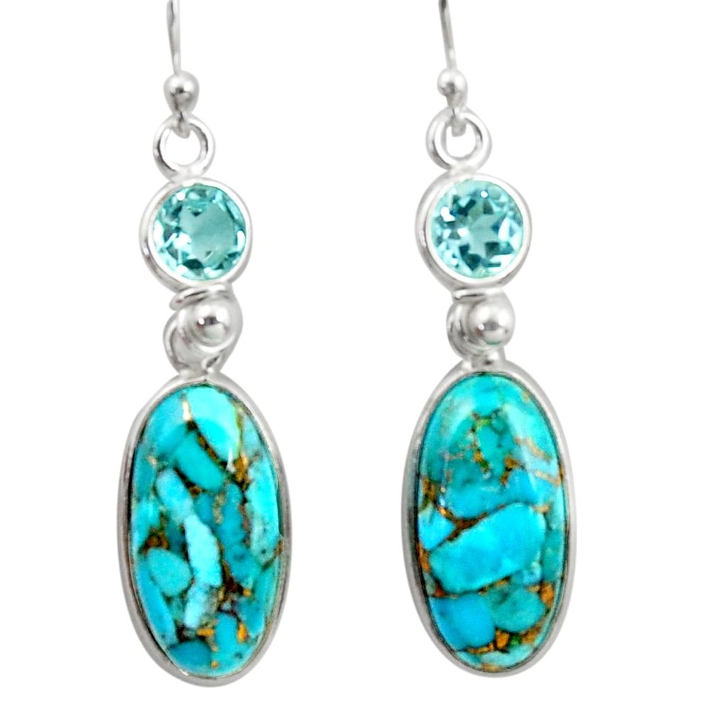 15.25cts blue copper turquoise topaz 925 sterling silver dangle earrings r41124