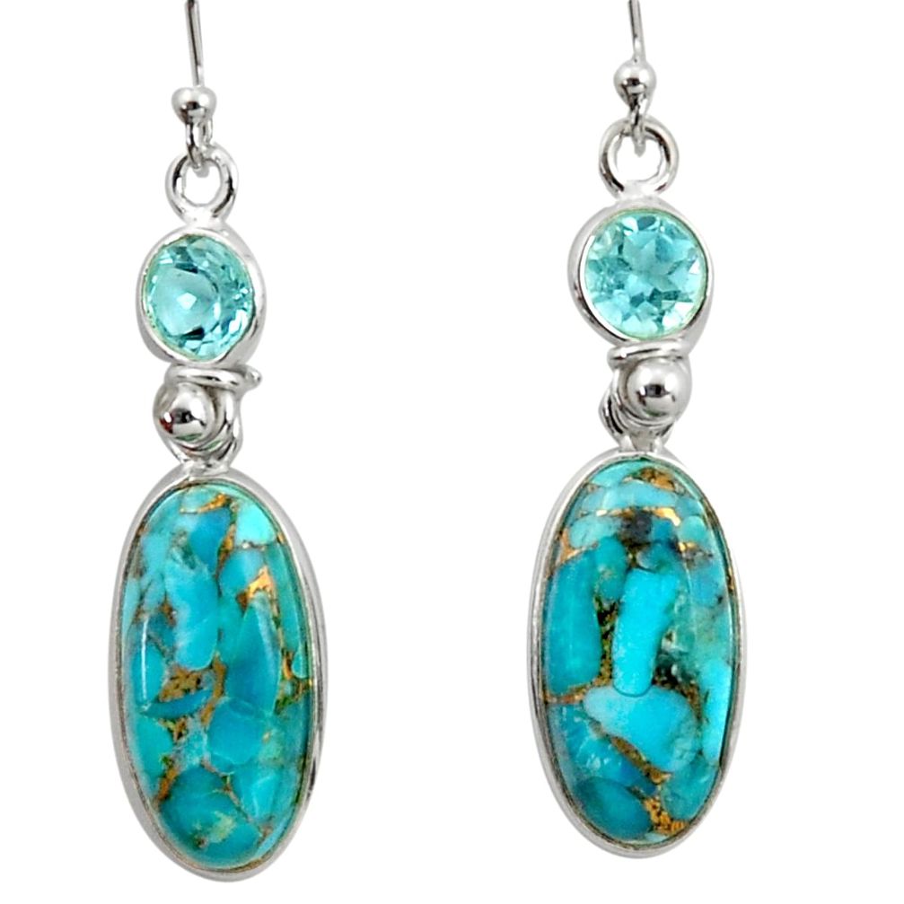 14.70cts blue copper turquoise topaz 925 sterling silver dangle earrings r41127