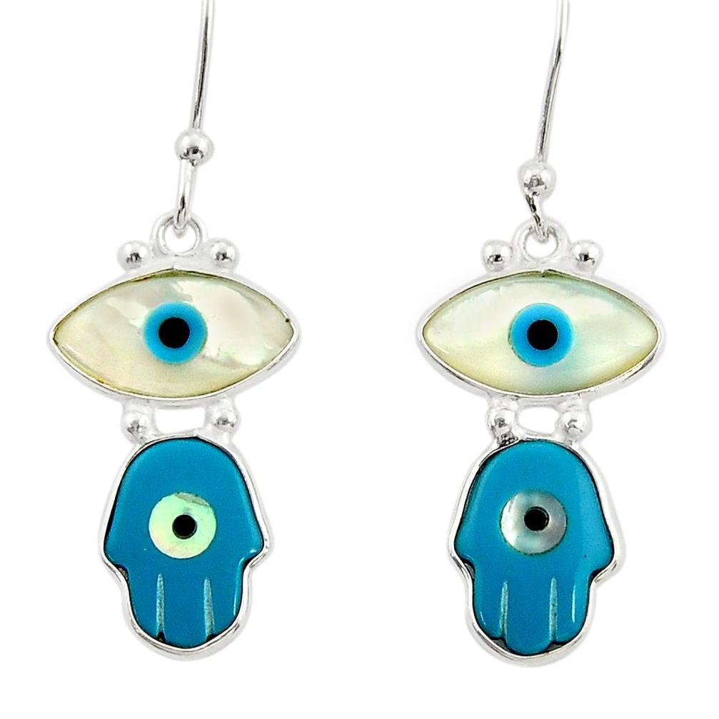 7.53cts blue evil eye talismans 925 silver hand of god hamsa earrings r33001