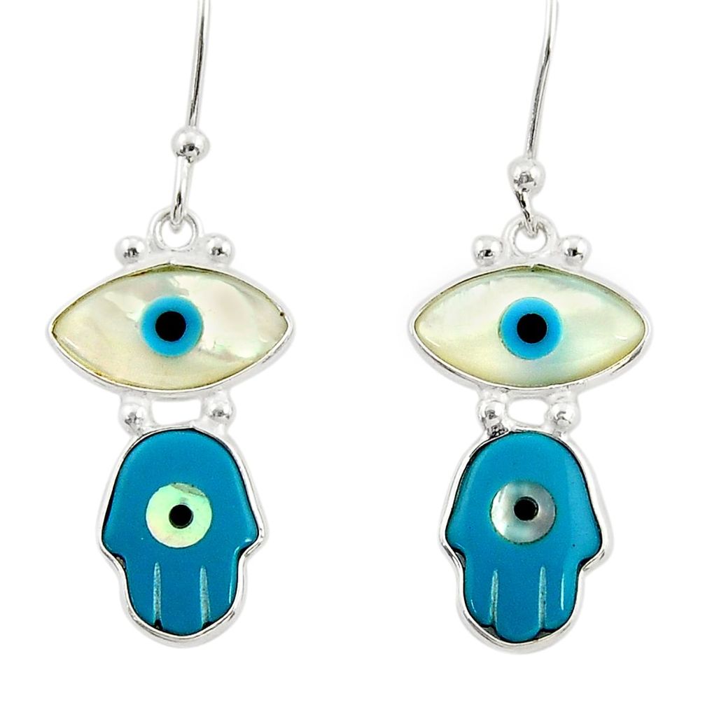 6.92cts blue evil eye talismans 925 silver hand of god hamsa earrings r33004