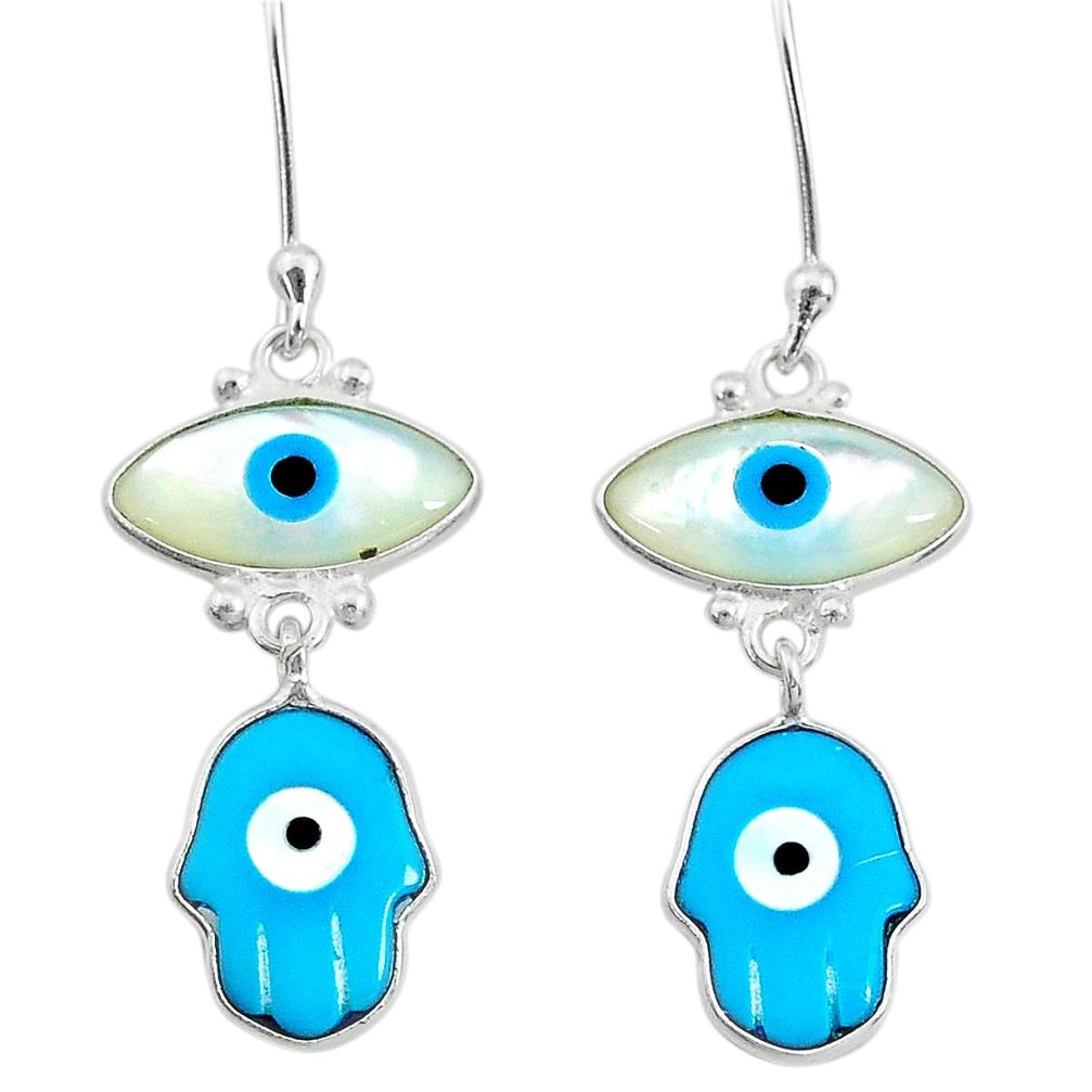 6.78cts blue evil eye talismans 925 silver hand of god hamsa earrings t20548