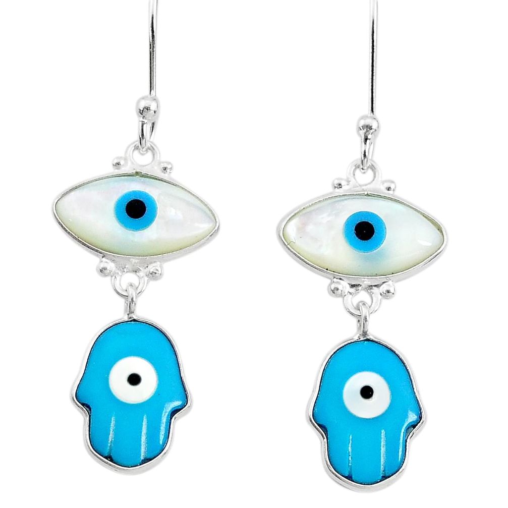 6.92cts blue evil eye talismans 925 silver hand of god hamsa earrings t20550