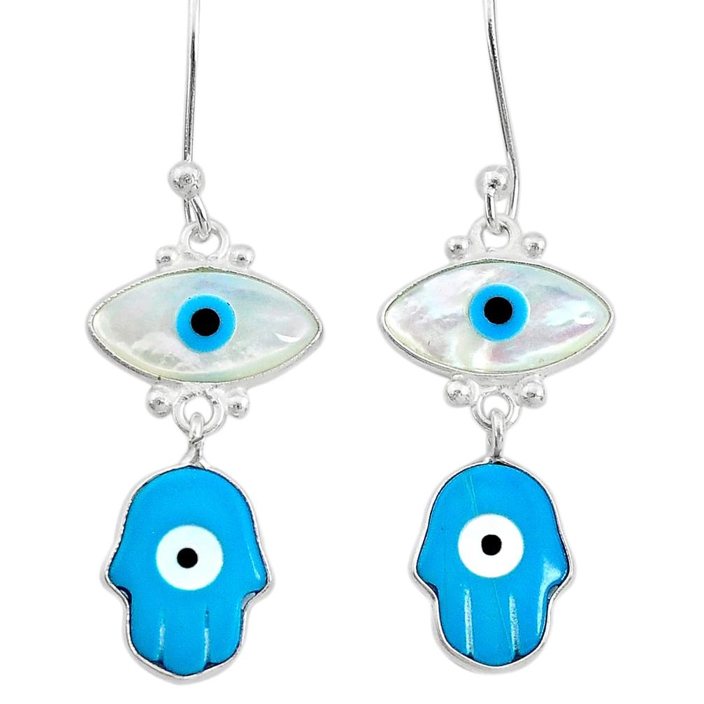 7.48cts blue evil eye talismans 925 silver hand of god hamsa earrings t20553