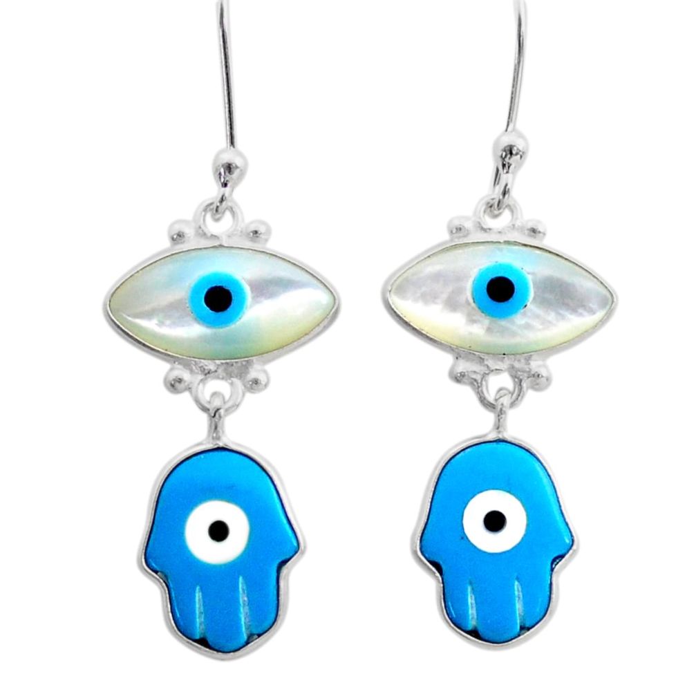6.70cts blue evil eye talismans 925 silver hand of god hamsa earrings t76461