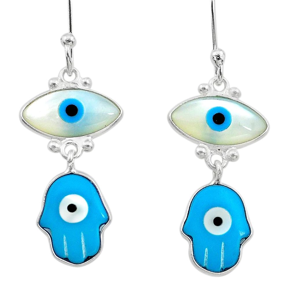 7.53cts blue evil eye talismans 925 sterling silver dangle earrings t20641