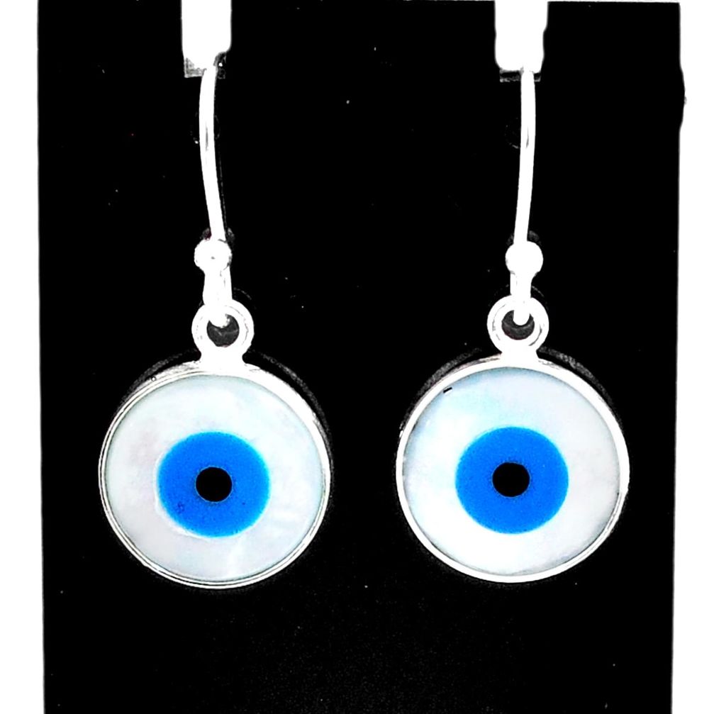 5.80cts blue evil eye talismans 925 sterling silver dangle earrings u26350