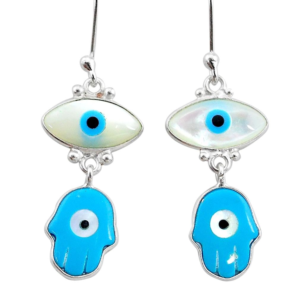 6.92cts blue evil eye talismans 925 sterling silver earrings jewelry t20822