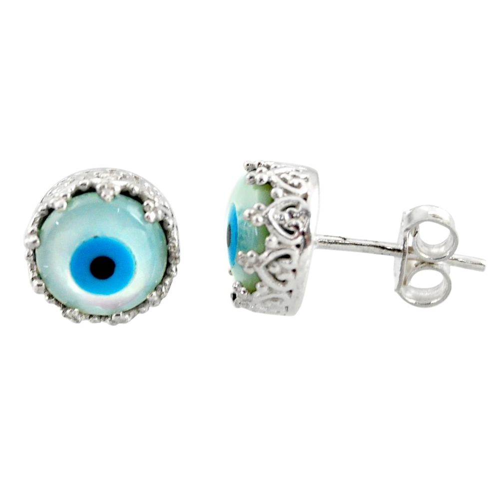 6.66cts blue evil eye talismans 925 sterling silver stud earrings jewelry r37682