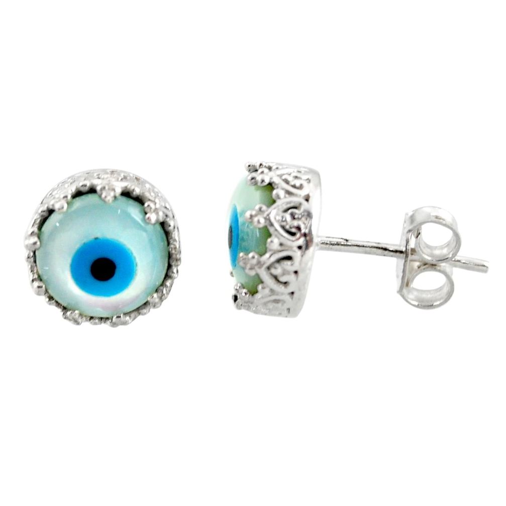 6.19cts blue evil eye talismans 925 sterling silver stud earrings jewelry r37686