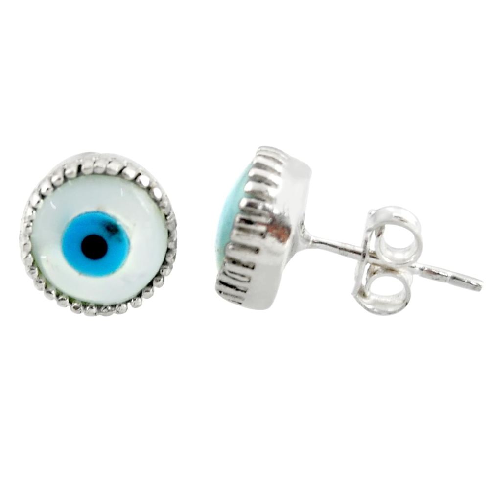 5.47cts blue evil eye talismans 925 sterling silver stud earrings jewelry r37694