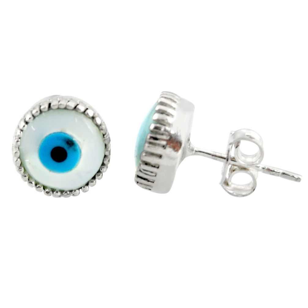 5.51cts blue evil eye talismans 925 sterling silver stud earrings jewelry r37698