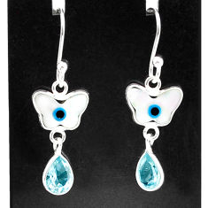 5.77cts blue evil eye talismans topaz 925 silver butterfly earrings u26388