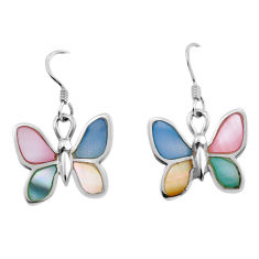 5.89gms blue green pink pearl silver butterfly dangle earrings jewelry y83401