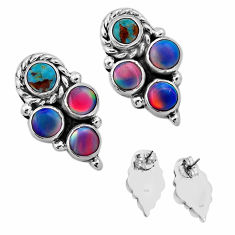 6.31cts blue  turquoise volcano aurora opal 925 silver earrings c34423