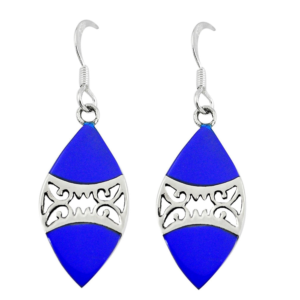 3.02gms blue lapis lazuli enamel 925 silver dangle earrings jewelry c11711