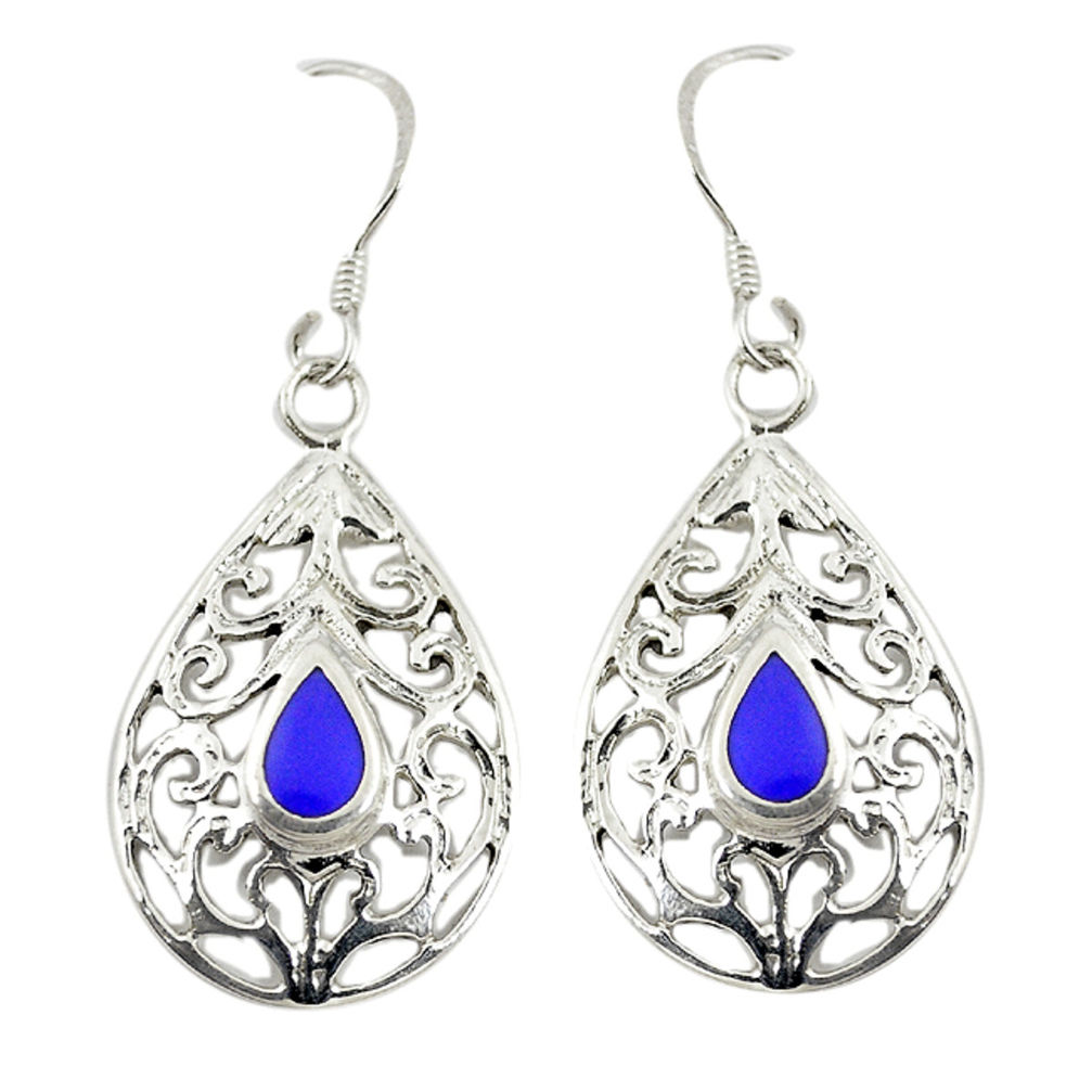 Blue lapis lazuli enamel 925 sterling silver dangle earrings jewelry c11733