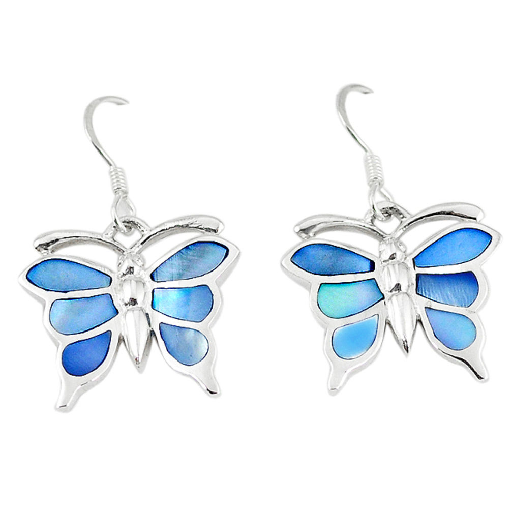 Blue pearl enamel 925 sterling silver butterfly earrings jewelry a55579 c14328