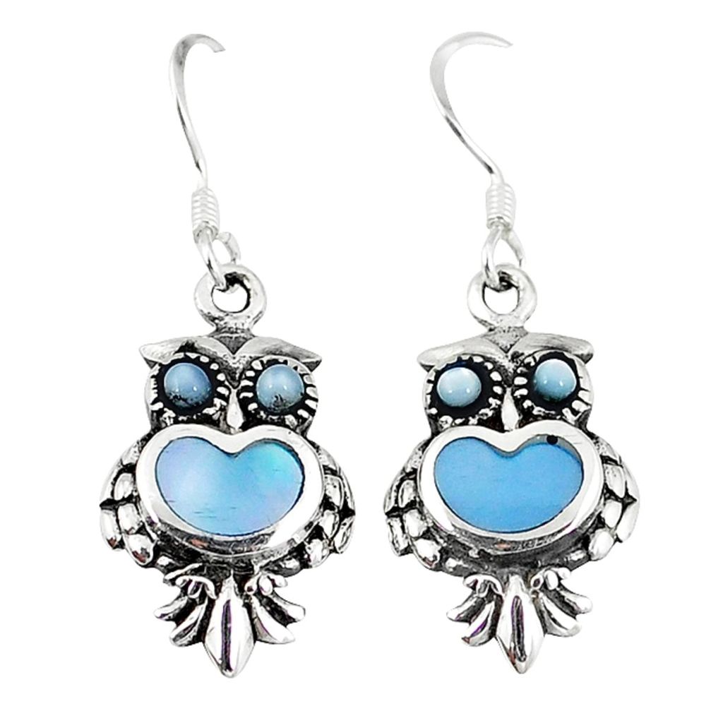 Blue pearl enamel 925 sterling silver owl earrings jewelry a55578 c14360