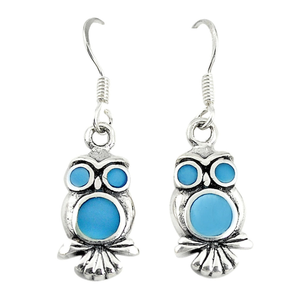 Blue pearl enamel 925 sterling silver owl earrings jewelry c22183