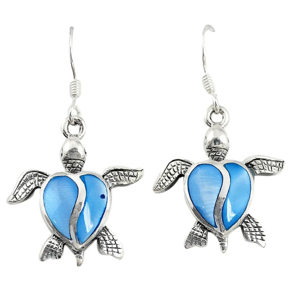 Blue pearl enamel 925 sterling silver tortoise earrings jewelry c22185