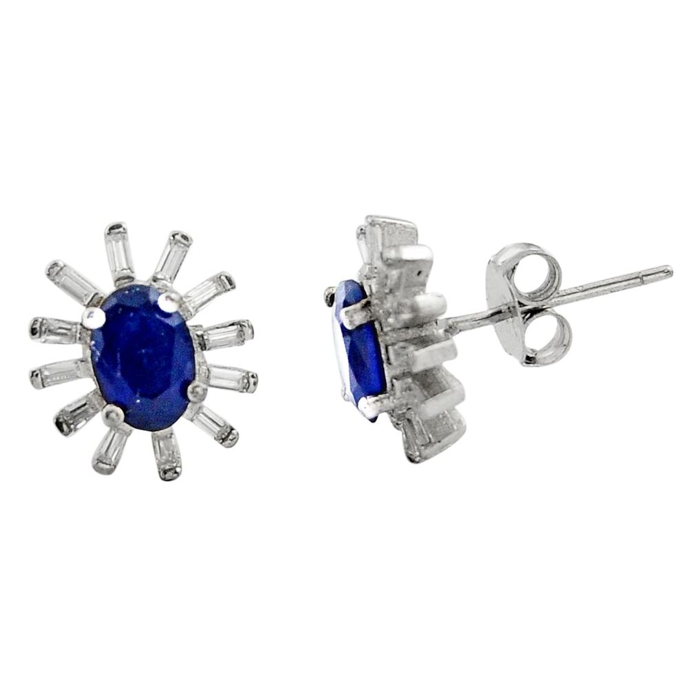 5.44cts blue sapphire (lab) topaz 925 sterling silver stud earrings c9252