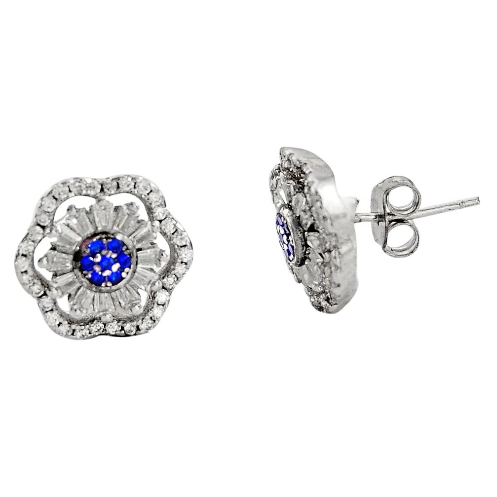 5.54cts blue sapphire (lab) topaz 925 sterling silver stud earrings c9273