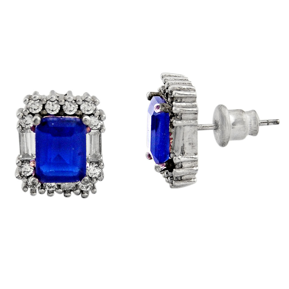 LAB 8.42cts blue sapphire (lab) topaz 925 sterling silver stud earrings c9278