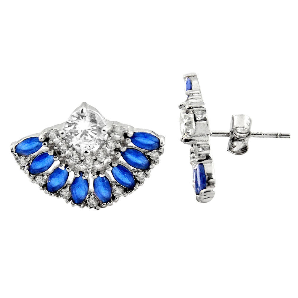 LAB 7.11cts blue sapphire (lab) topaz 925 sterling silver stud earrings c9359