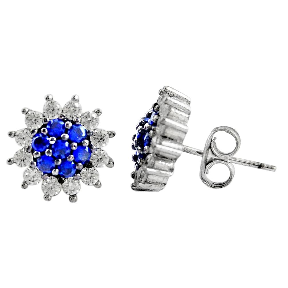 3.87cts blue sapphire (lab) topaz 925 sterling silver stud earrings c9466